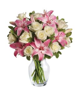 Swirling Beauty - Pink Roses & Lilies Bouquet